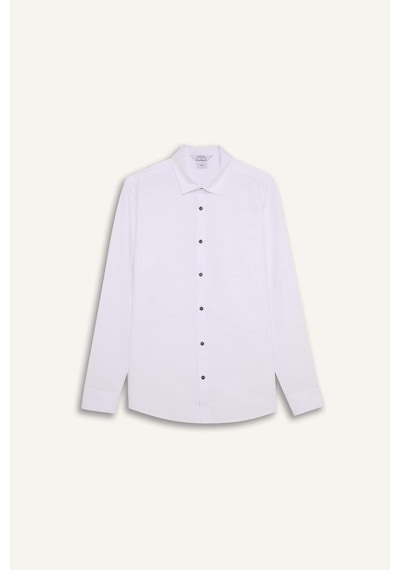 DeFacto Slim Fit Dar Kesim Pamuklu Basic Düz Uzun Kollu Beyaz Gömlek A4644AX25SPWT34