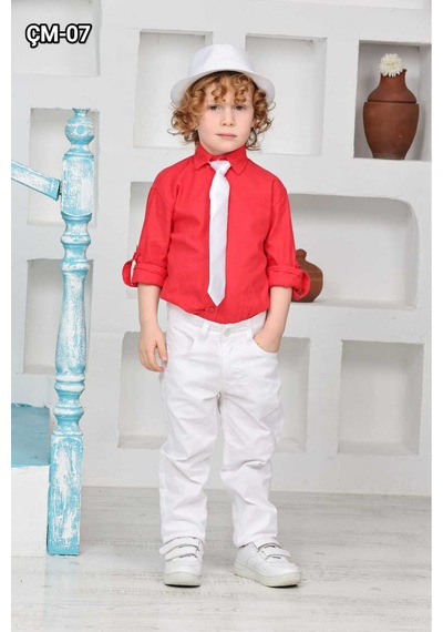 Trendy Mall Erkek Çocuk 3lü Takım Gömlek Pantolon Kravat Kırmızı-beyaz Kırmızı-beyaz Trendy Mall Erkek Çocuk 3lü Takım Gömlek Pantolon Kravat Kırmızı-beyaz Kırmızı-beyaz