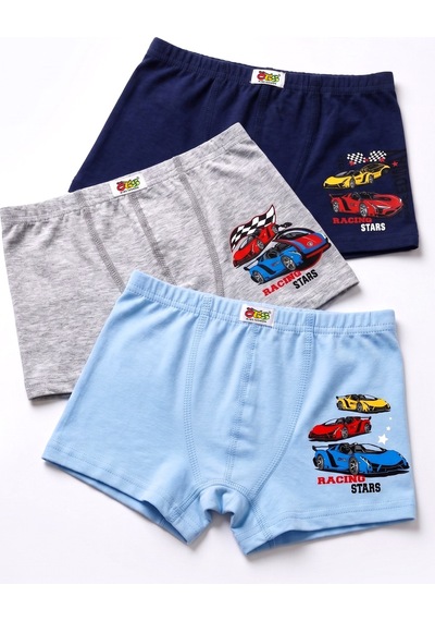 Öts Erkek Çocuk 3 Lü Pamuklu Boxer Baskılı Premium Günlük Kullanım 7398-3 Renkli