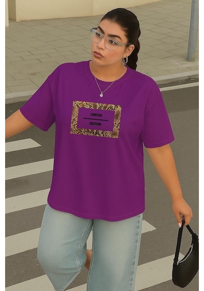Büyük Beden Lımıted Edıtıon Baskılı Unisex Tişört Mor