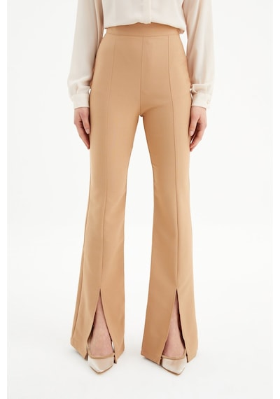 Sateen Yırtmaç Detaylı İspanyol Pantolon - Camel