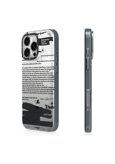 Apple iPhone 16 Pro Uyumlu Kılıf Magsafe Şarj Özellikli Youngkit Literary Serisi Shakespeare Kapak Gri