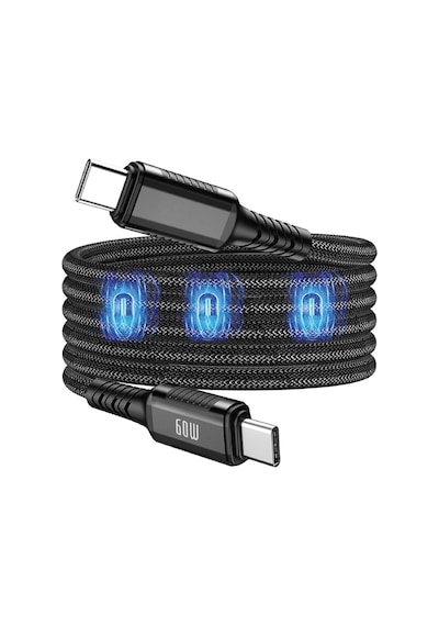 Mıknatıslı Type-c Şarj Kablosu 60w Led Işıklı Manyetik Usb Type-c Kablo