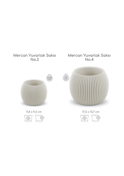 Mercan Yuvarlak Saksı Seti 0,35 Litre + 1,2 Litre, İç Mekan - Dış Mekan 2li Ekonomik Tabaklı Plastik Saksı Set Latte Renk 001