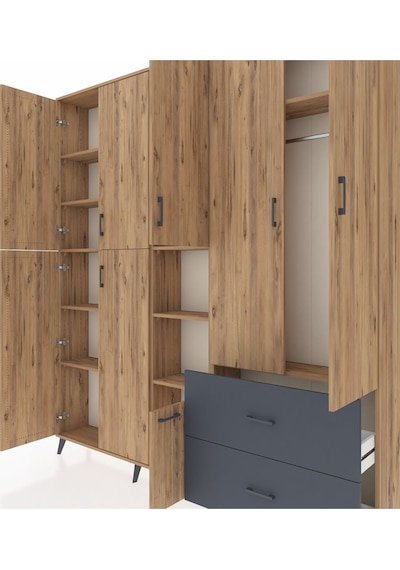 Arges Dolap 12 Raflı 2 Çekmeceli Tek Askılı 220x30x243 Çam-çam/antrasit Atlas Çam/antrasıt Arges Dolap 12 Raflı 2 Çekmeceli Tek Askılı 220x30x243 Çam-çam/antrasit Atlas Çam/antrasıt