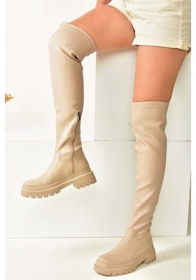 Fox Shoes Ten Kalın Tabanlı Dizüstü Kadın Çizme N404002009