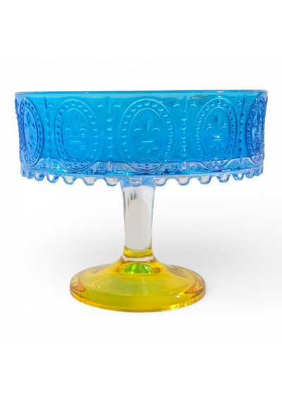 Sudedi Home Renkli Kabartma Desenli Cam Ayaklı Sunum Standı 19 Cm Çok Renkli