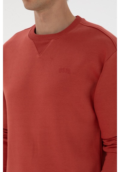U.S. Polo Assn. Erkek Comfort Fit Bisiklet Yaka Şardonlu Gül Kurusu Basic Sweatshirt 50313757-VR026