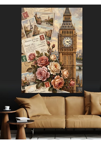 Londra Big Ben Ve Eski Mektuplar Dekoratif Kanvas - Mdf Ahşap Tablo