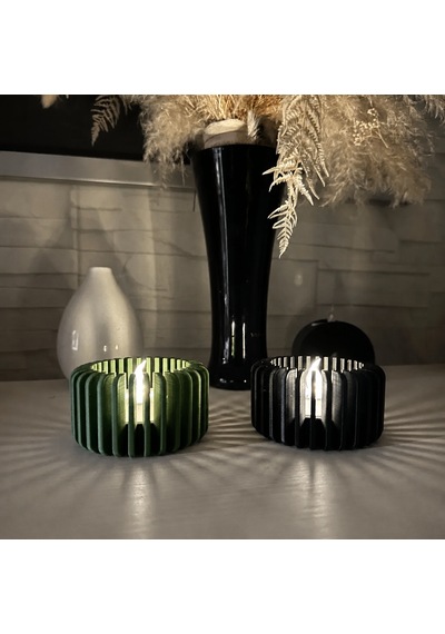 3d Baskı Modern Çizgili Mumluk - Tealight Mumluk 1 Adet -yeşil Diğer
