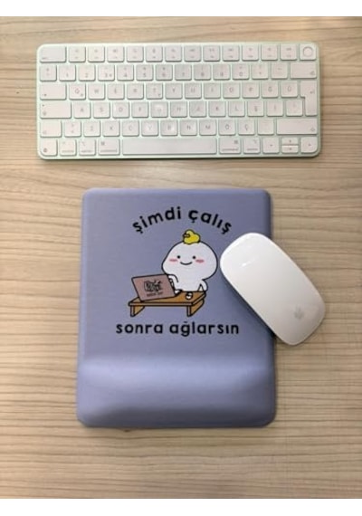 Şimdi Çalış Sonra Ağlarsın Baskılı Bilek Destekli Kare Mouse Pad Mavi
