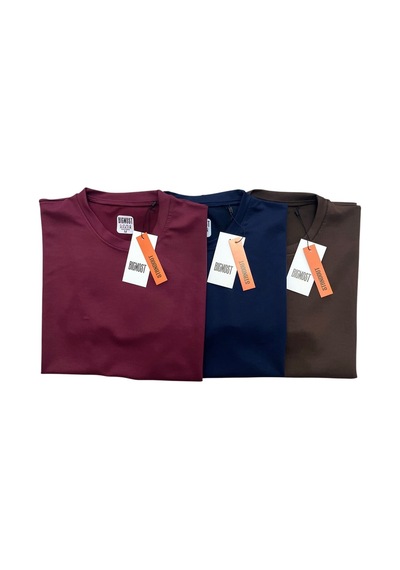 Bigmost Erkek 3'lü Set Premium Modal Kumaş Regular Fit Basic Tişört Bordo - Lacivert - Kahve