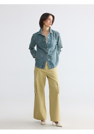 Lcw Everyday İndigo Gömlek Yaka Oversize Kadın Jean Ceket