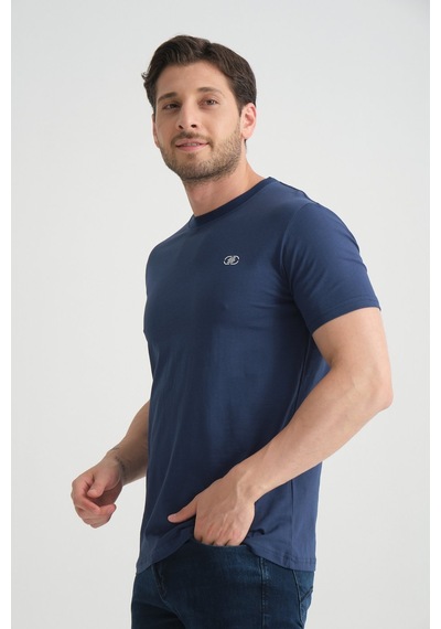 Shooter Sportwear Shooter Erkek T-shirt Nefes Alabilen Esnek Pamuklu Kumaş Regular Kalıp Minimal Logolu İndigo