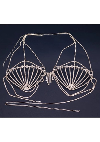 Caş Dekorasyon Gümüş Renk Taşlı Bikini Üstü/ Vücut Aksesuarı Gümüş