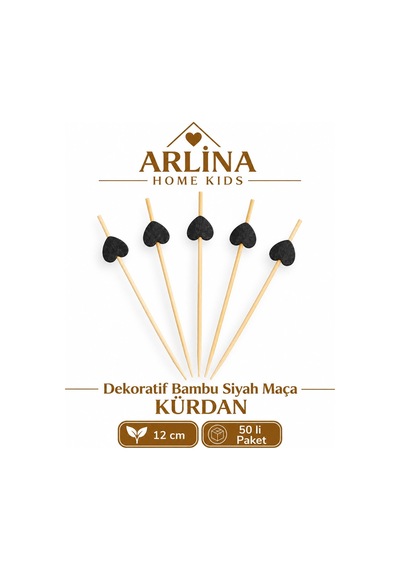 Dekoratif Bambu Siyah Maça Kürdan 12 Cm 50'li