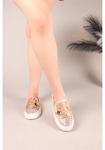 Gummi Taş Ve İncili Sneakers Rose-7948 Rose