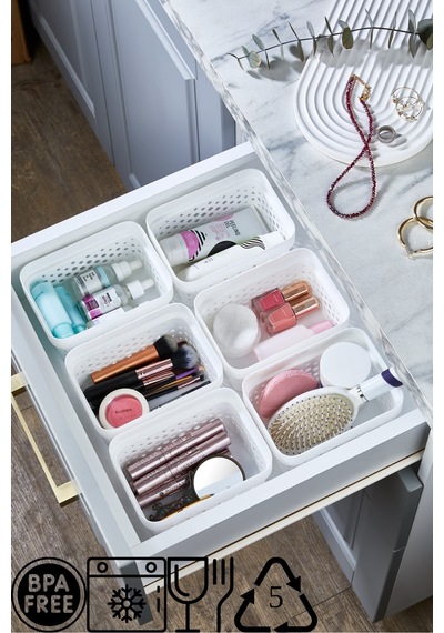 6'lı Modüler Takı Makyaj Organizer - Banyo Çekmece İçi Düzenleyici Buzdolabı Organizeri Beyaz Beyaz