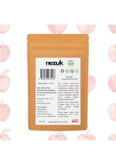 Nezuk Güneş Enerjisi İle Kurutulmuş Doğal Kırmızı Elma 100 G