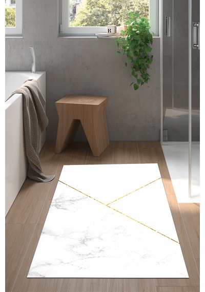 Kaymaz Dijital Mutfak & Salon Halı Star Pamuk Geometrik E5008 Beyaz