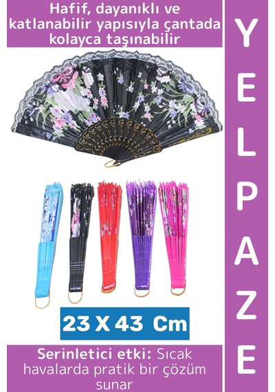 Dekoratif Hediyelik Sıcak Havalarda Etkili Katlanabilir Çanta Boy Çok Şık Plastik Yelpaze 23 X 43 Cm