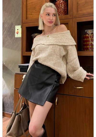 Madmext Siyah Deri Mini Şort Etek Mg2550 Siyah