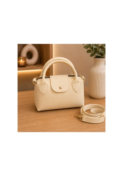 Names Bag Vienesta Oval Mini Doktor Çantası - Çapraz Askılı Kadın Kol Ve Omuz Çantası Krem Krem