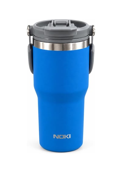 Noki T-0138 600 Ml Paslanmaz Çelik Tumbler Termos Bardak, Pipetli Ve Düz İçim, Sızdırmaz Kapak Mavi