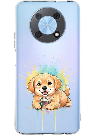 Huawei Nova Y90 İle Uyumlu Splash Köpek Tasarımlı Şeffaf Silikon Kılıf Şeffaf
