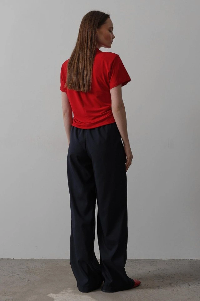 Amorluxe Beli Lastikli Bol Paça Pantolon - Lacivert