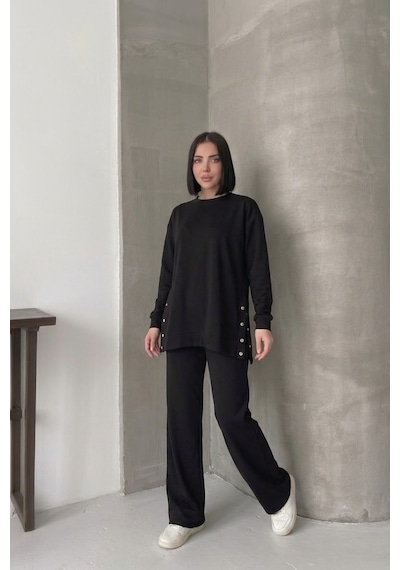 Soft&basic Rahat Kesim Uzun Kollu Yanları Çıt Kapamalı Premium Yumuşak Kumaş Eşofman Takımı Siyah Soft&basic Rahat Kesim Uzun Kollu Yanları Çıt Kapamalı Premium Yumuşak Kumaş Eşofman Takımı Siyah