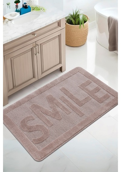 Doğal Kaymaz Taban Banyo Paspas Uzun Ömürlü Yumuşak Dokulu Su Emici Yıkanabilir Smile 60x100 Vizon