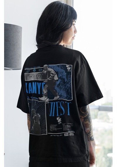 Kanye West Rapper Şarkıcı Sırt Baskılı Unisex Oversize Tişört Siyah