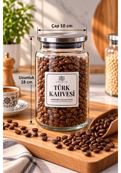 Metal Vakum Kapaklı Cam 800 Cc Kahve Baharat Türk Kahve Saklama Kavanozu 1 Adet Gri Gri