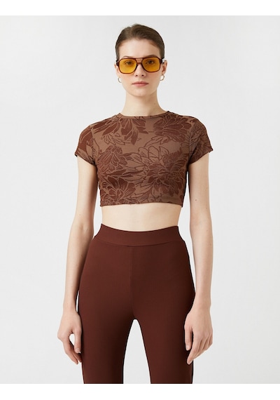 Koton Desenli Crop Tişört Kısa Kollu Bisiklet Yaka Kahverengi Desenli 2sak50351ek Kahverengi Koton Desenli Crop Tişört Kısa Kollu Bisiklet Yaka Kahverengi Desenli 2sak50351ek Kahverengi