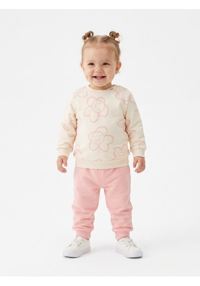 HelloBaby Pamuklu Çiçek Detaylı 2li Kız Bebek Takım Somon