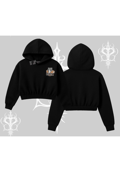 Need Coffee Right Meow Yazılı Kedi Baskılı Kapşonlu Crop Sweatshirt Siyah