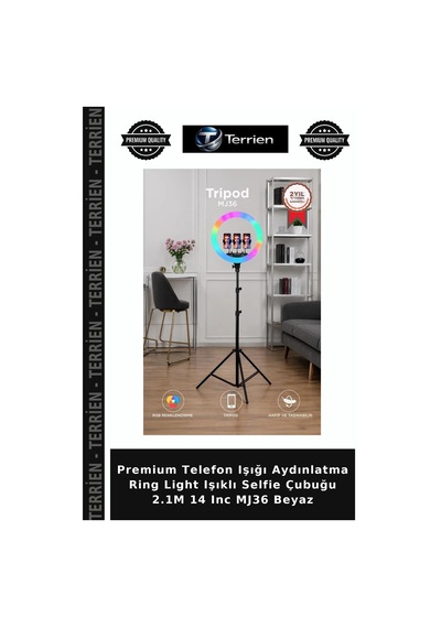 Premium Telefon Işığı Aydınlatma Ring Light Işıklı Selfie Çubuğu 2.1m 14 Inc Mj36 Beyaz