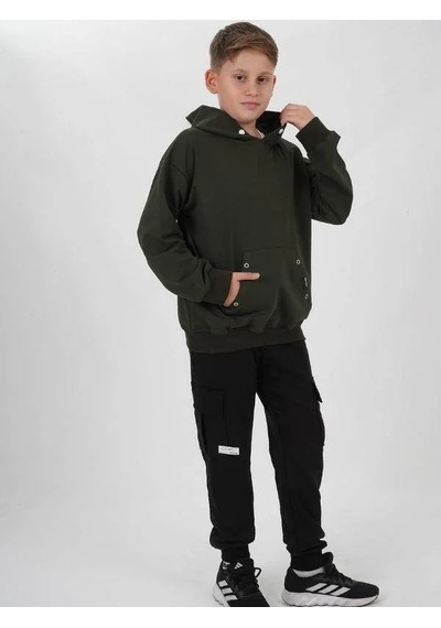 Zekids Çocuk Çıtçıt Detaylı Kapüşonlu Pamuklu Sweatshirt-14837 Haki Zekids Çocuk Çıtçıt Detaylı Kapüşonlu Pamuklu Sweatshirt-14837 Haki