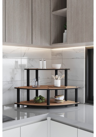 Dekoratif Oval Köşe 3 Katlı Tezgah Üstü Raf 50 Cm X 50 Cm Madran Ceviz Ceviz