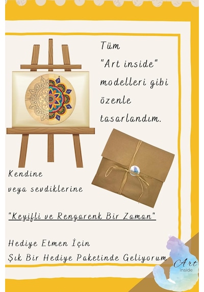 Güneş Mandala Ahşap Boyama Tuval Seti Hediye Hobi Kiti 20 Cm Diğer