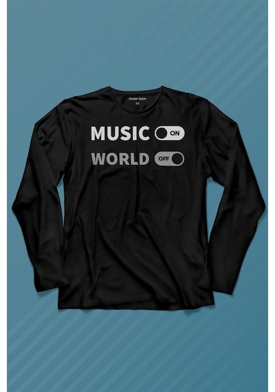 Musicon World Off Müzik Dünya Uzun Kollu Tişört Baskılı T-shirt 001