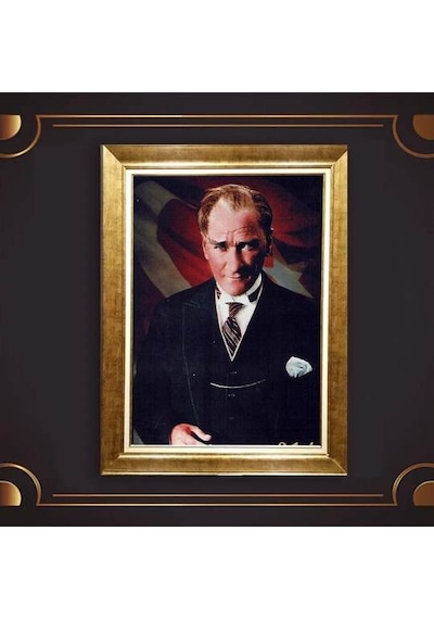 Altın Varaklı Çerçeveli Paspartulu Atatürk Tablo Hk1271