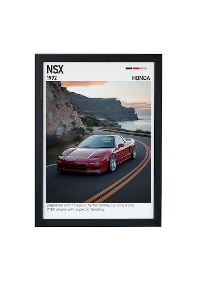 Honda Nsx Ahşap Çerçeveli Poster Tablo Japon Supercar İkonu Siyah