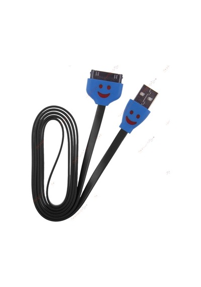 Apple Uyumlu iPhone 4 Usb Şarj Data Kablo - Gülen Yüz - Işıklı - Siyah