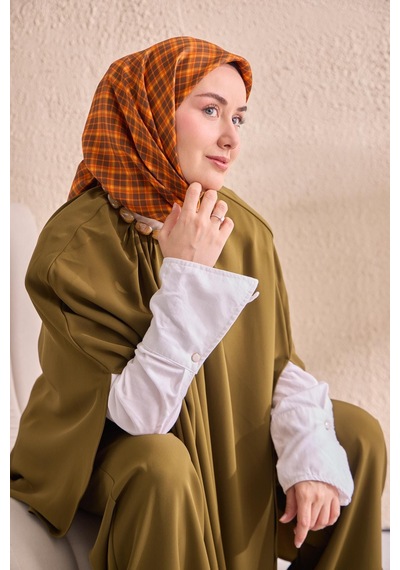 Silk Home Twill İpek Eşarp Ekose Turuncu Çok Renkli
