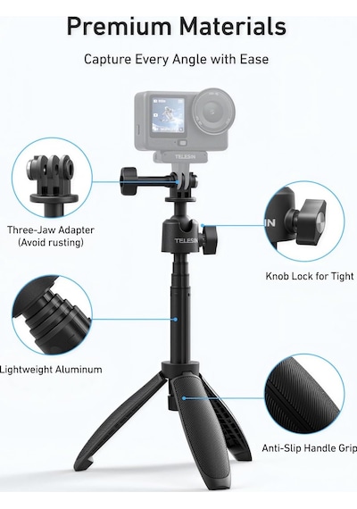 Djı Osmo Nano Action 6/5 Pro/4, Gopro Hero 13/12, Insta360 X5 X4 Ace Pro İçin 46 Cm Mini Selfie Çubuğu Tripod, 360 Genel