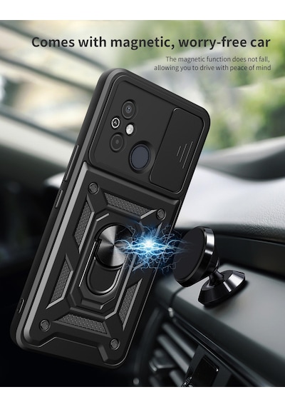Xiaomi Redmi 10C Kılıf Pars Lens Sürgülü Yüzüklü Standlı Korumalı Kılıf