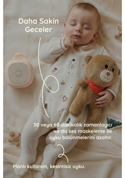 Plus 33 Sesli Ağlama Sensörlü Beyaz Gürültü Cihazı Bebek Uyku Arkadaşı Ayıcık Pembe