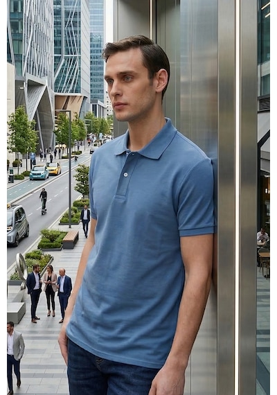 Tudors Erkek Slim Fit Dar Kesim Pamuklu Yumuşak Dokulu Serin Tutan Kumaş Düz Pike Petrol Polo Yaka Tişört-31622 PETROL
